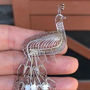 Vintage Peacock Filigree Articulated Brooch Pin Christmas Gift